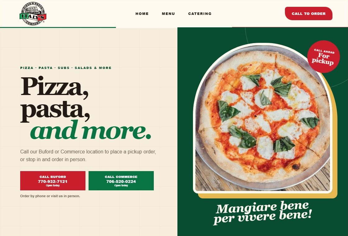 Italy's Pizza website desktop homepage